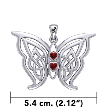 Enchantment Sterling Silver Celtic Sora Butterfly Pendant with unconditionally love heart shape Gemstone by Peter Stone TPD6203 - Jewelry